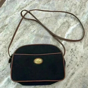 Etienne Aigner Canvas Crossbody Black w/faux leather long strap zipper closure